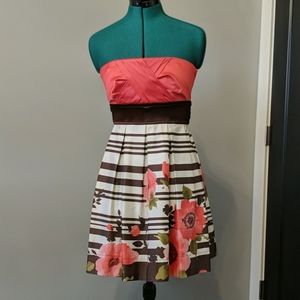 **Teeze Me** Coral/White/Brown Strapless A-Line Short Special Occasion Dress